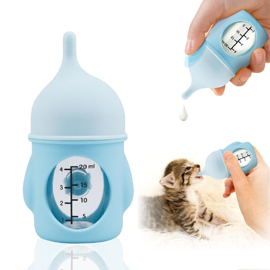 Title Rock Tech Ergonomic Pet Nursing Bottle Blue Puppy Bottles Nursing Milk 20ml Slow Flow Kitten Bottle Feeding Kit Newborn Small Animals Silicone Feeder