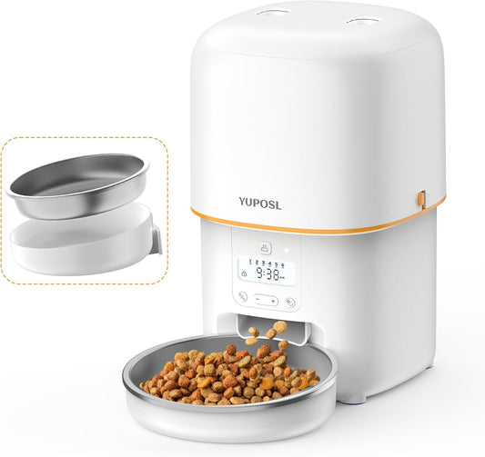 Yuposl Automatic Cat Feeder 3L Timed Cat Food Dispenser Anti Jam Design 180 Day Battery Backup Scheduled Feeding Stainless Steel Bowl Small Dogs