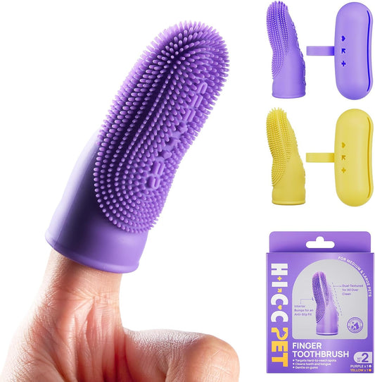 HICC PET Dog Toothbrush Anti Slip Dog Tooth Brushing Kit Finger Toothbrush Plaque Tartar Cleaning Teeth Small Large Pets Soft Liquid Silicone 2 Pack