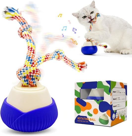 Interactive Cat Toy 360 Rotating Automatic Moving Cat Toys Voice Recordable Auto Rolling Pet Toy LED Sound Music Rechargeable Indoor Cats Small Dogs Blue