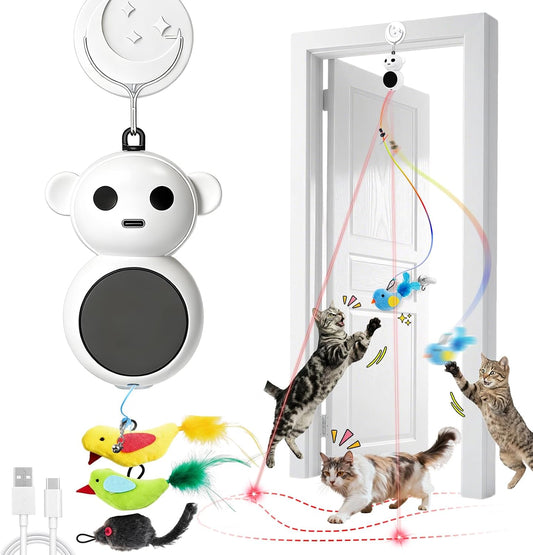 Interactive Cat Toys Indoor Cats 2 in 1 Laser Pointer Cat Toy Automatic Flying Bird Mouse Wand Smart Motion Mode Adjustable Speed USB Rechargeable