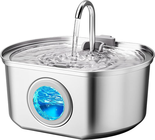 Neareal Cat Water Fountain Stainless Steel 108oz 3.2L Pet Water Fountain Inside Automatic Dog Watering Dispenser Bowl Water Level Window